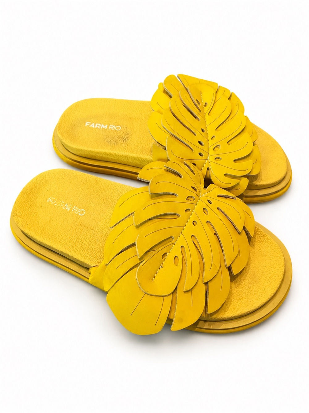Farm Rio Yellow Monstera Anatomical Leaf Slide Sandals, Size 8